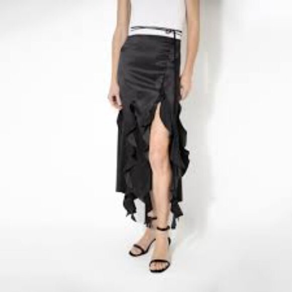 Lafayette 148 New York Dresses & Skirts - Lafayette 148 Side Ruffle Skirt Black Knee Slit Straight Silhouette Pencil 6